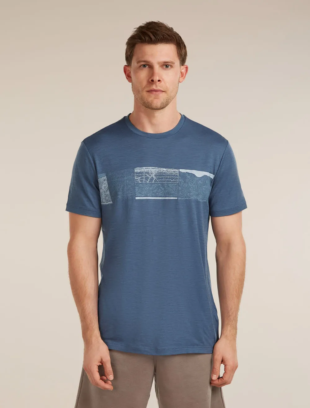 Icebreaker Merino 150 Tech Lite SS Tee Elevation Line Herren T-Shirt Funktionsshirt blau