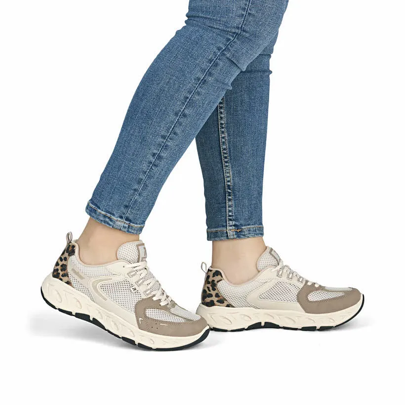 Rieker Damen Sneaker Halbschuhe low beige braun leoprint
