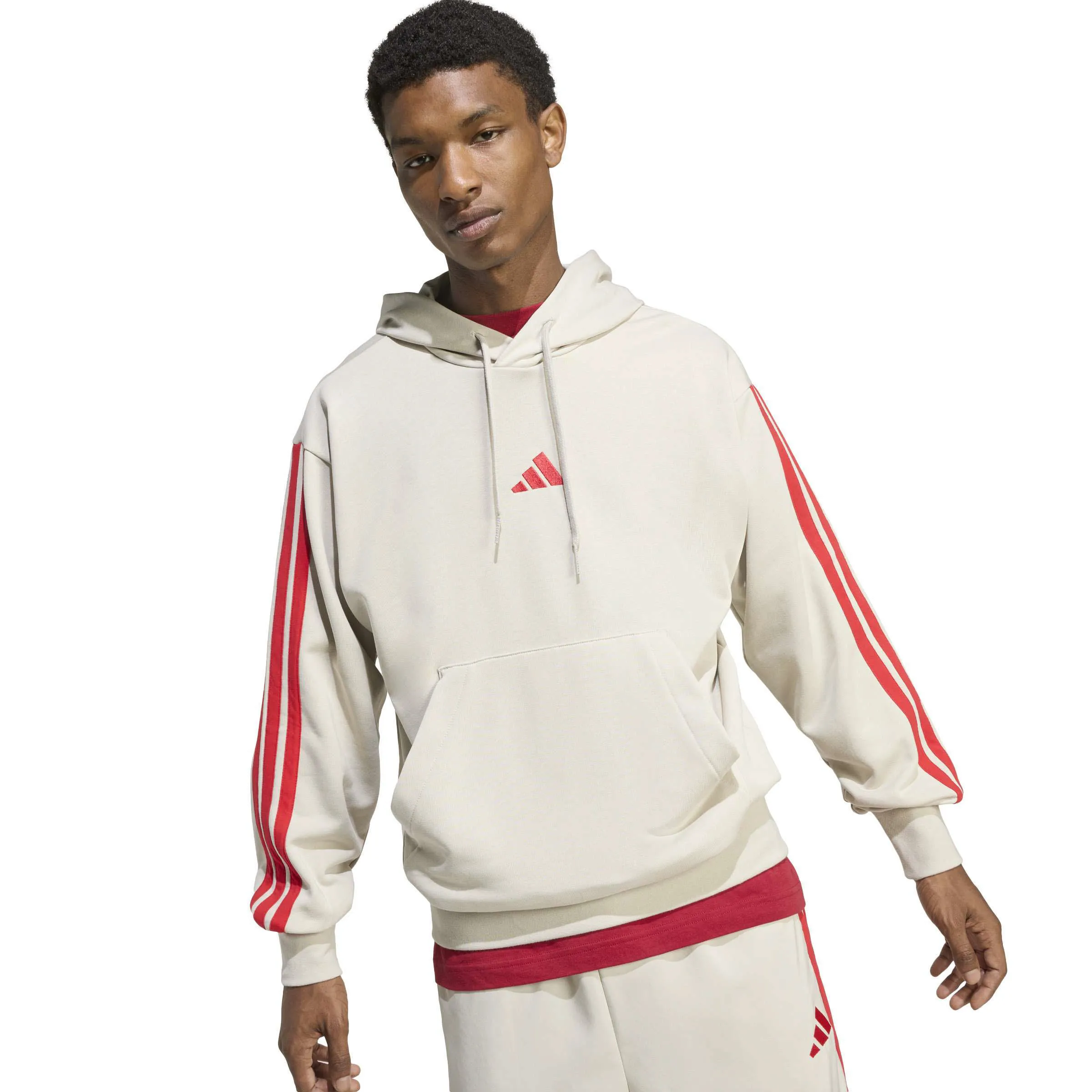 Adidas Essentials 3-Streifen Hoodie Herren weiß/rot