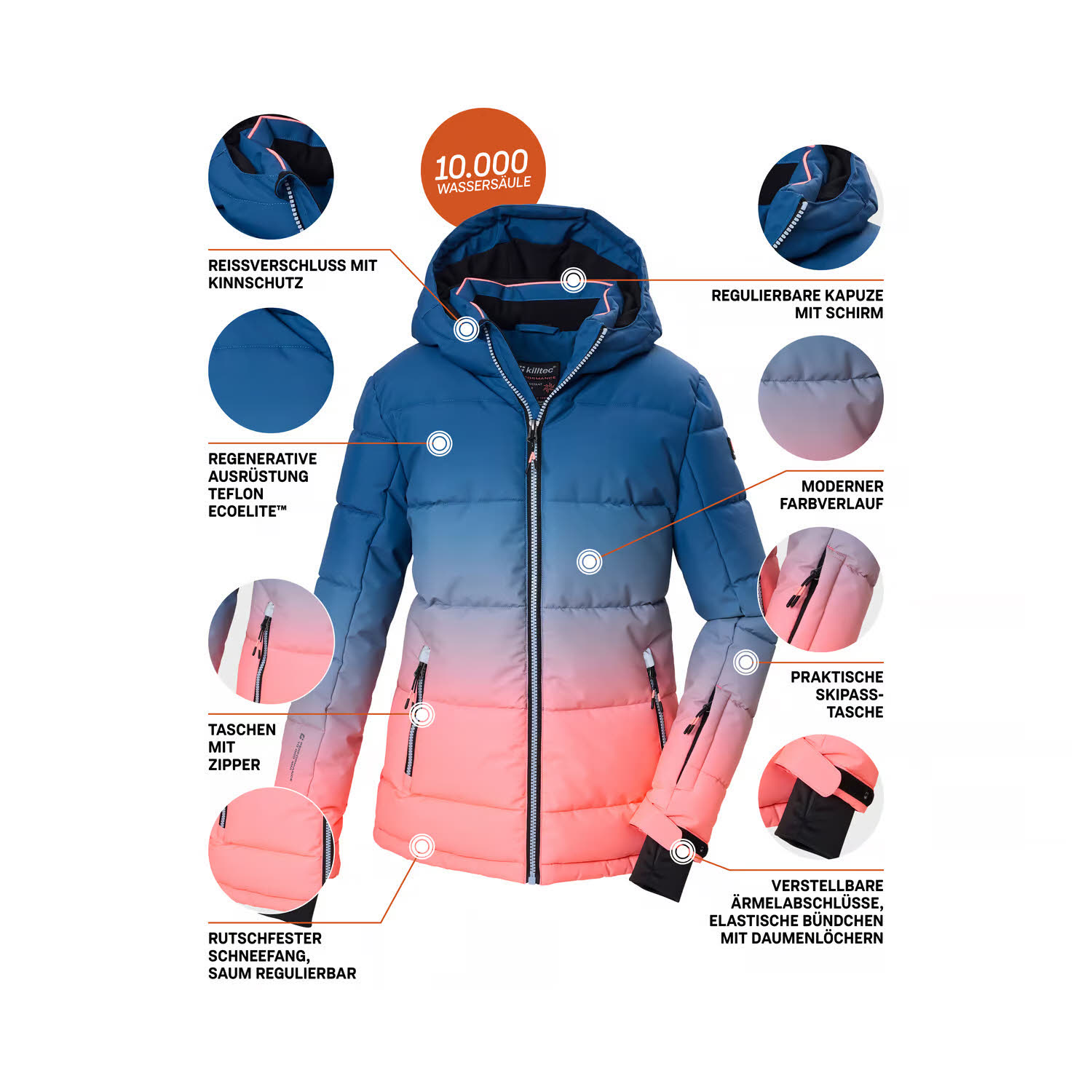 Killtec KSW 330 GRLS SKI QLTD JCKT Mädchen Skijacke Winterjacke hellpink