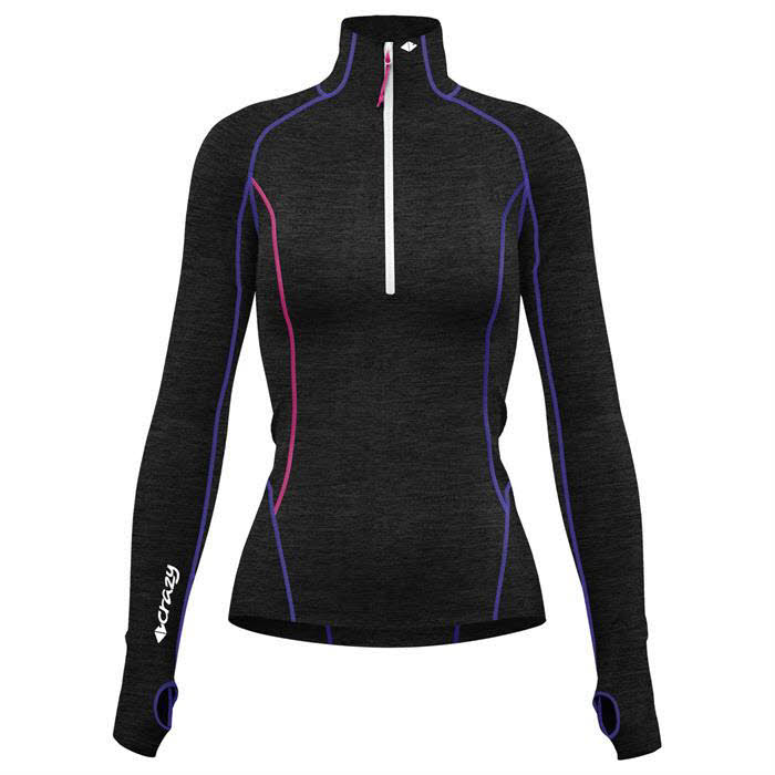 Crazy Idea Pull Allure Zip Damen Skirolli Langarmshirt Baselayer schwarz