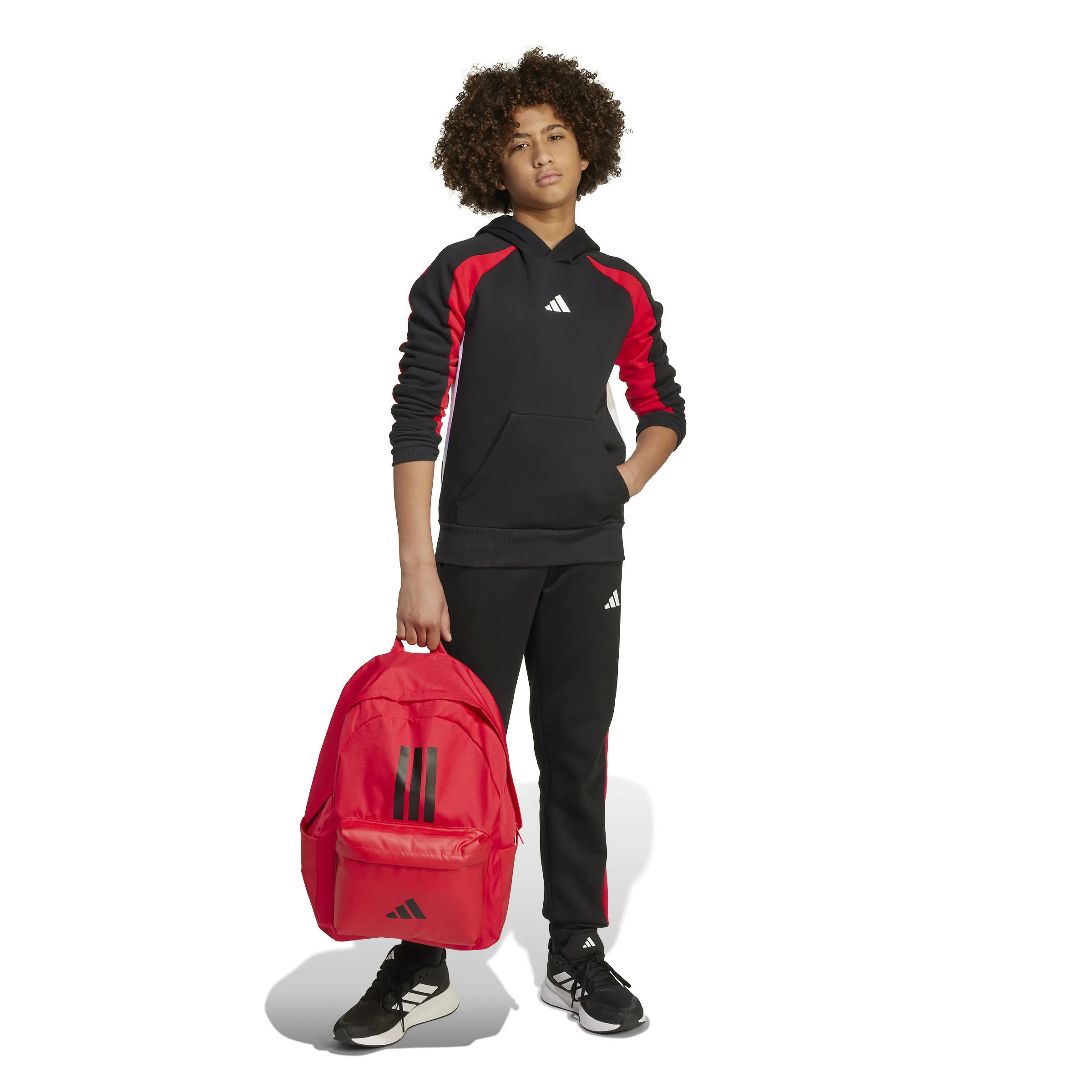 adidas Seasonal Essentials Colorblock Kinder Hoodie schwarz/rot