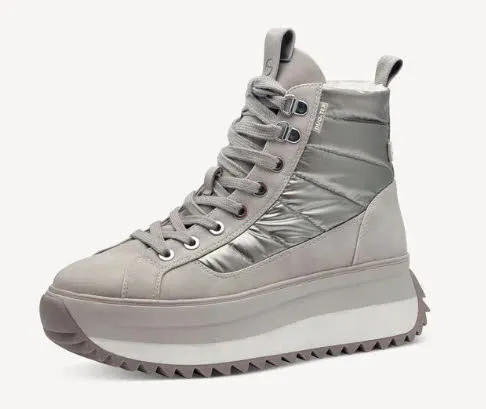 Tamaris Damen Boots Winterstiefeletten Schnürer graubeige