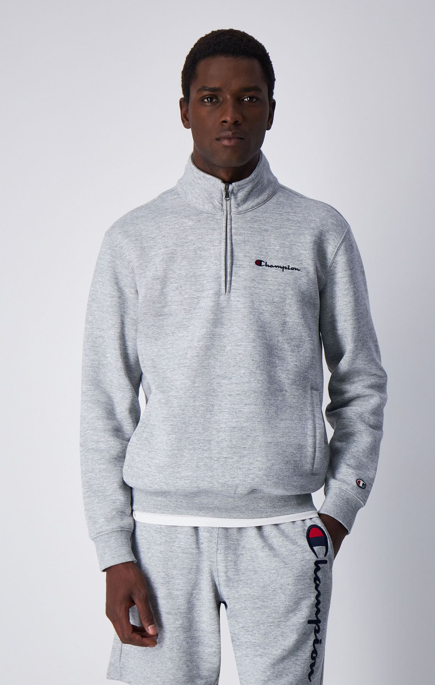 Champion Fleece-Sweatshirt Herren Half-Zip Fleece-Pullover grau