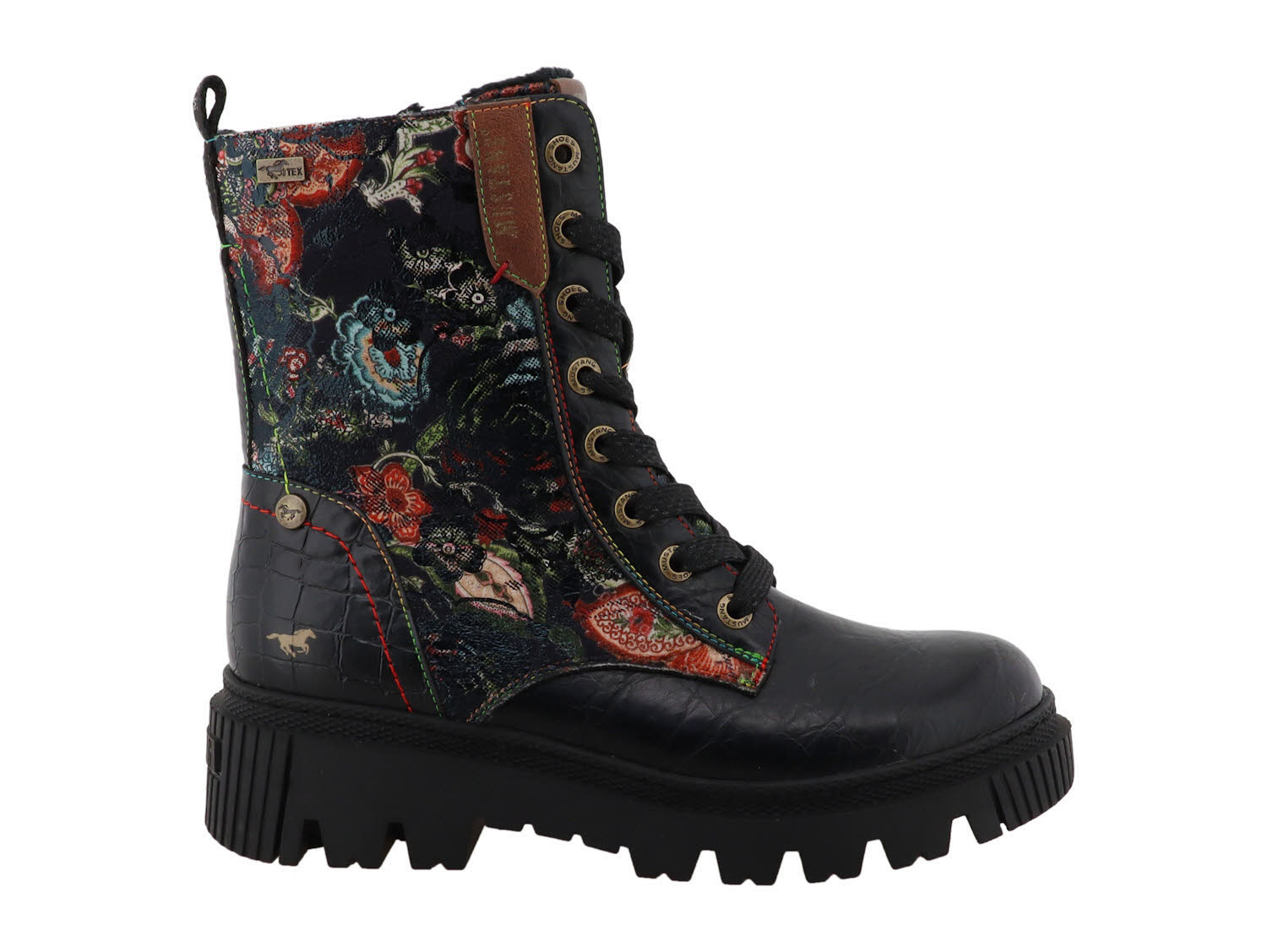 Mustang Damen Stiefelette Kurzstiefel schwarz-blumenprint