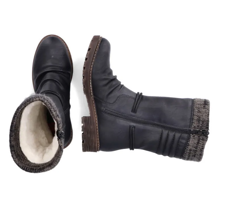 Rieker Damen Stiefel Stiefelette Gefüttert Winterstiefel Slipper schwarz