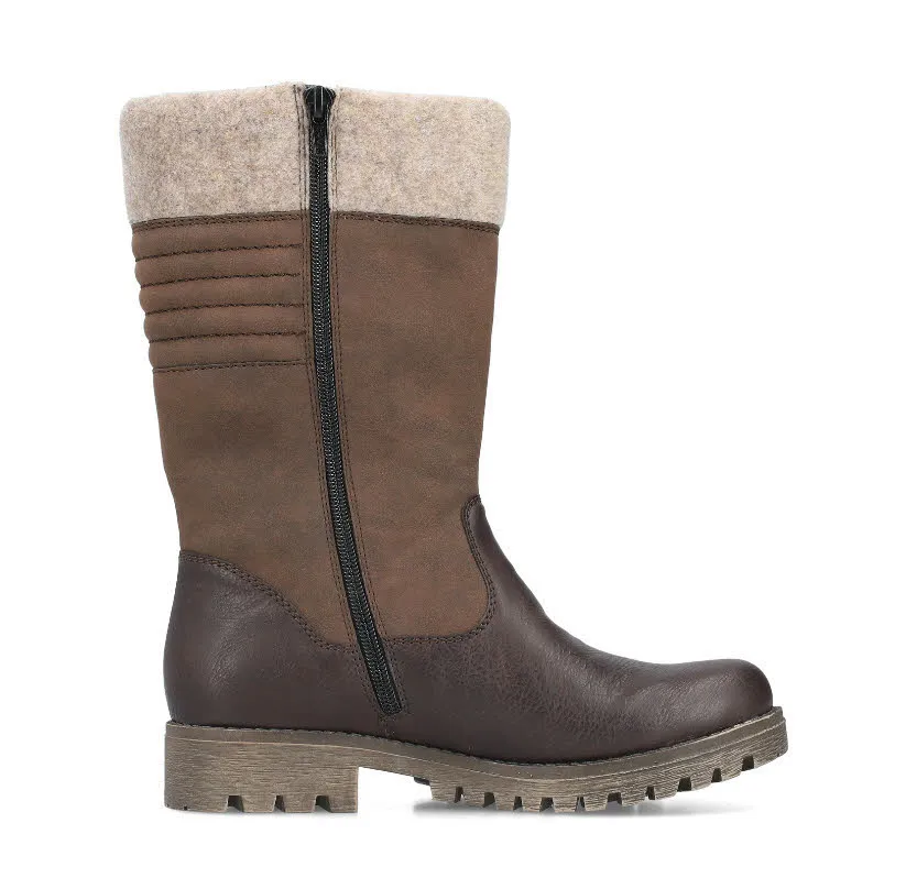 Rieker Damen Hochschaftstiefel Slipper gefüttert nussbraun