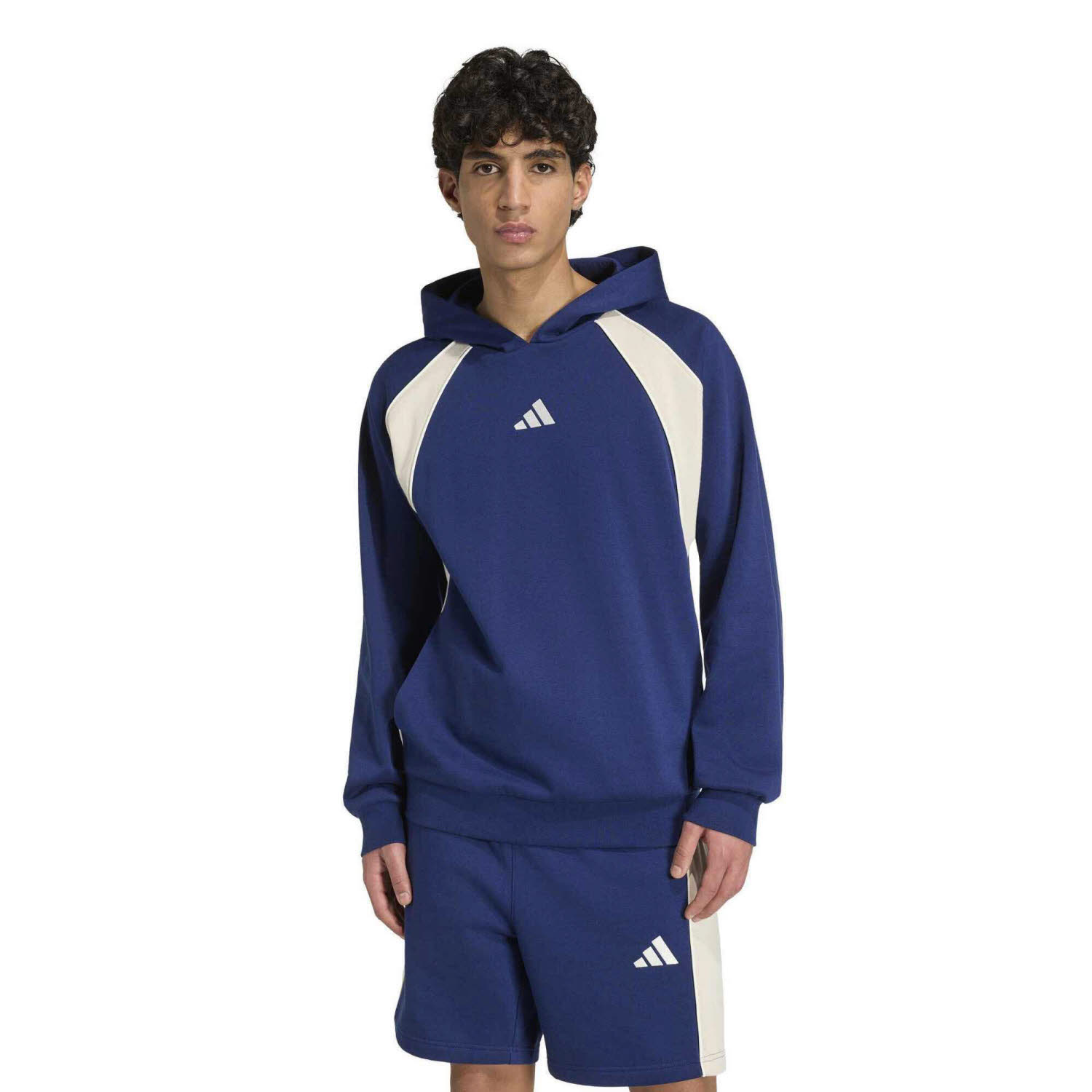 adidas Seasonal Essentials Colorblock Fleece Hooded Herren Hoodie Kapuzenpullover blau