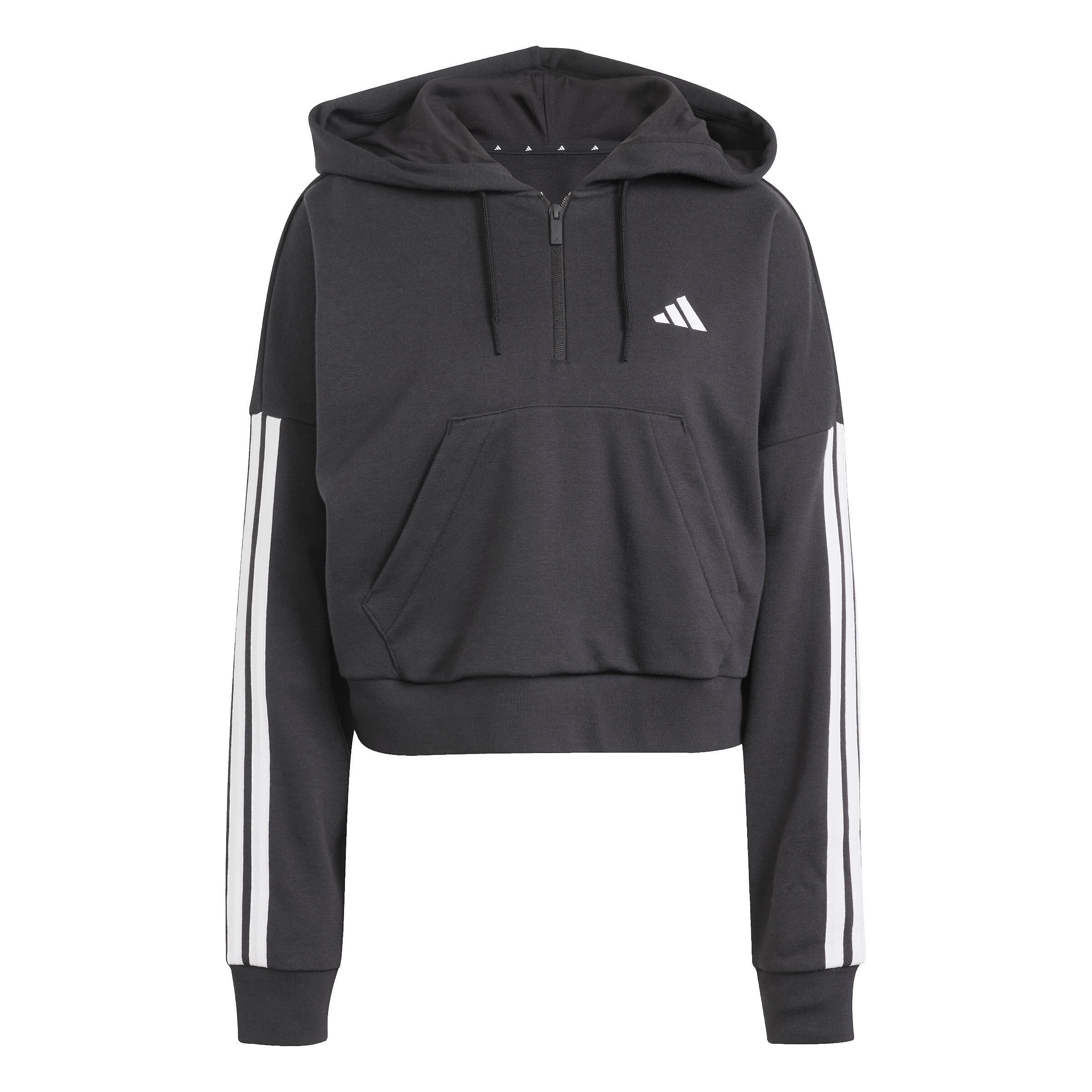 Essentials 3-Stripes French Terry Quarter-Zip Hoodie Damen schwarz