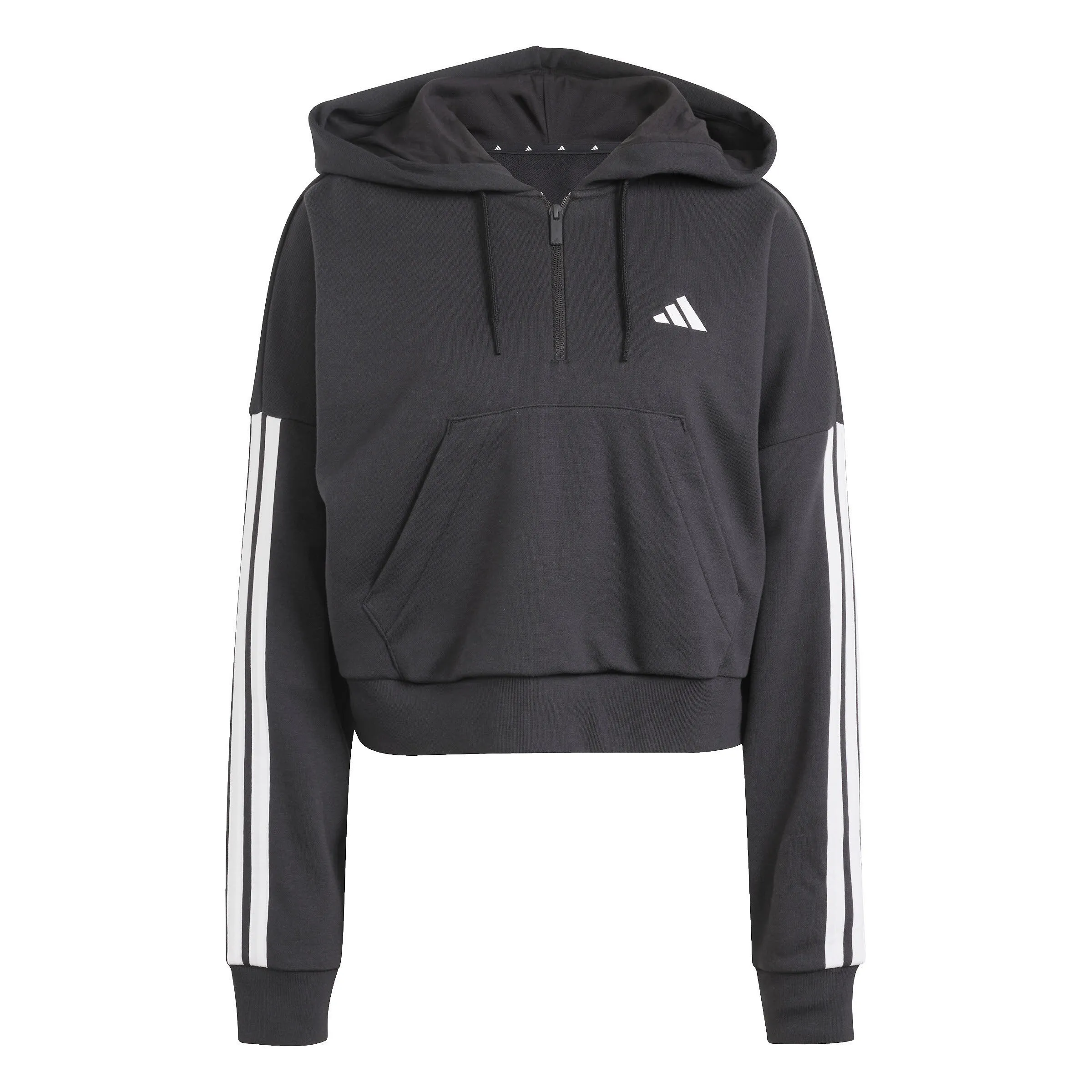 Essentials 3-Stripes French Terry Quarter-Zip Hoodie Damen schwarz