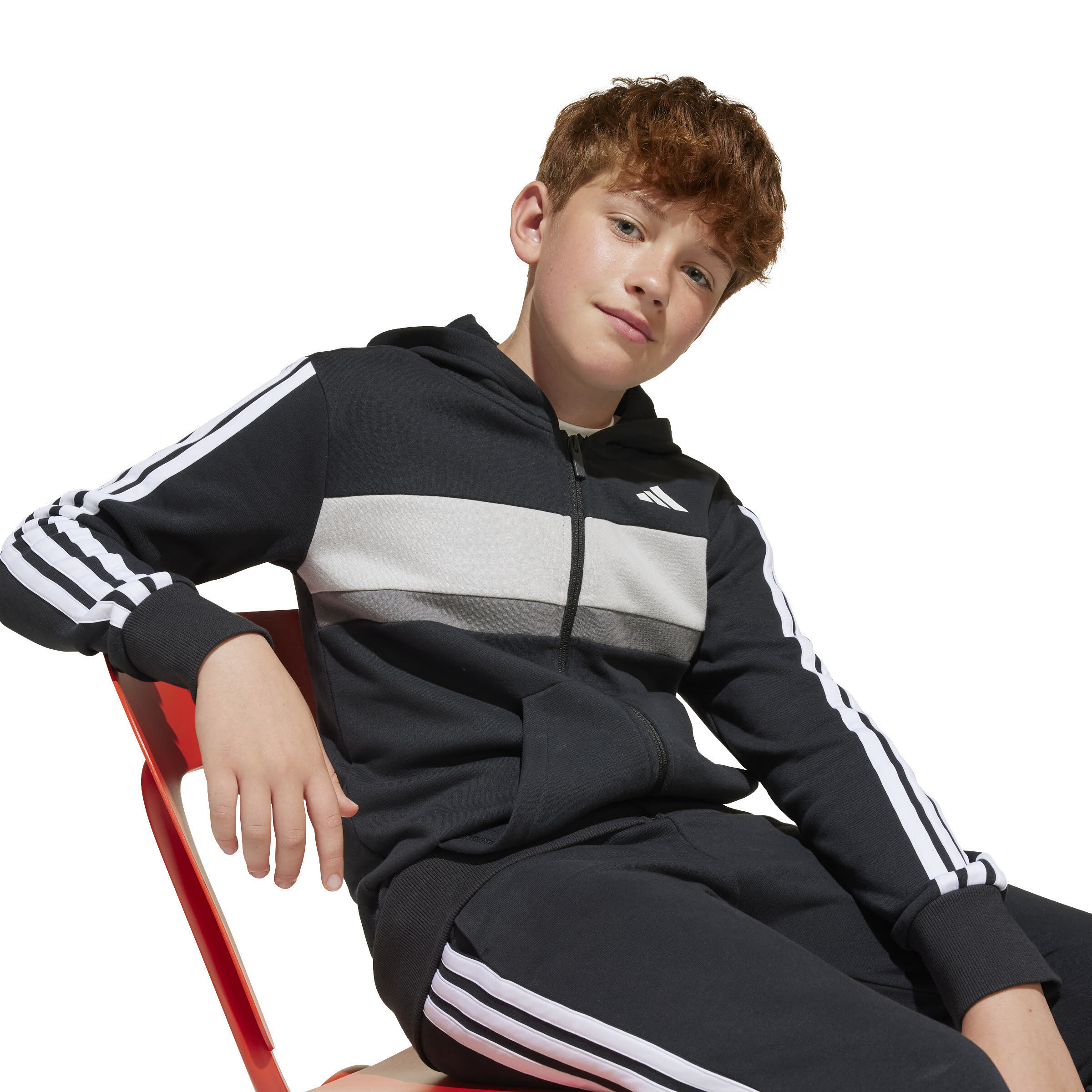 adidas J 3S Tib Fl Ts Kinder Trainingsanzug schwarz/weiß