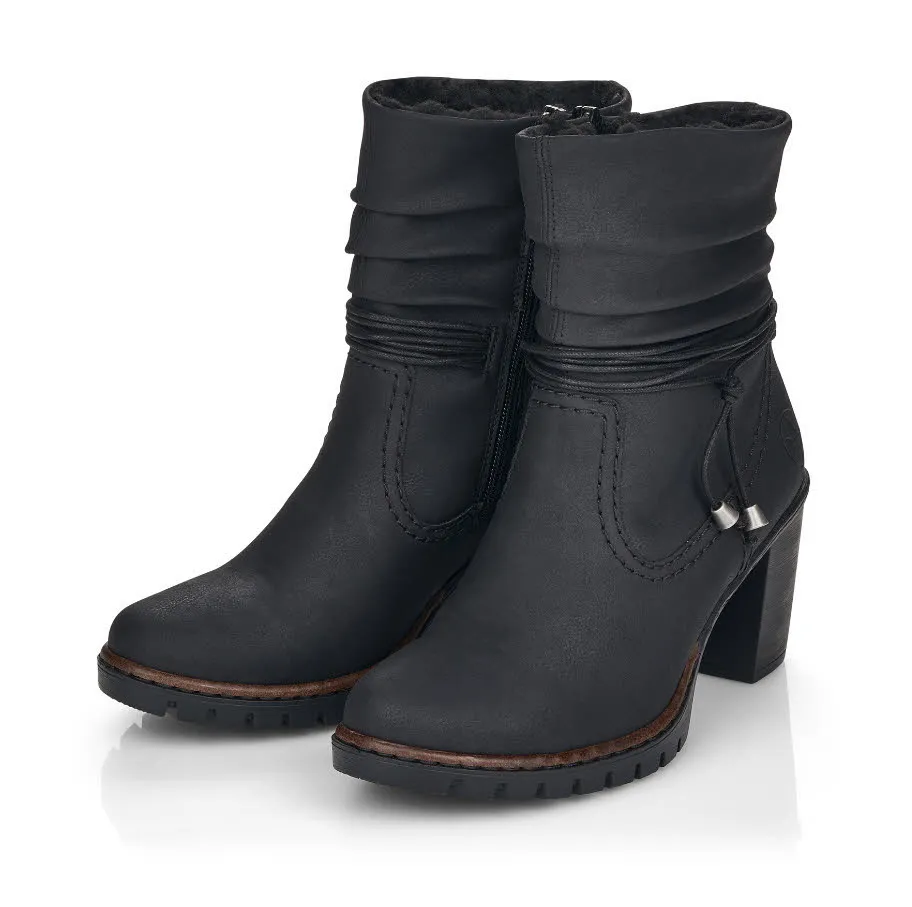 Rieker Damen Stiefeletten Slipper Absatzschuh Modeschuh tiefschwarz