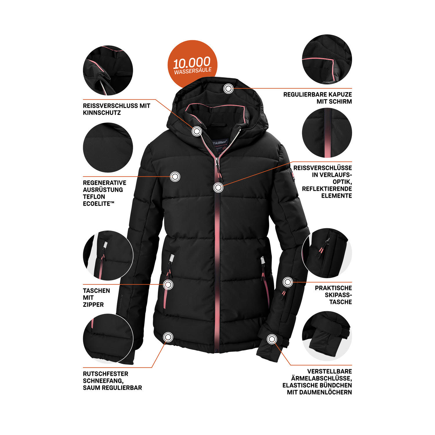 Killtec KSW 186 GRLS SKI JCKT Mädchen Skijacke Winterjacke schwarz