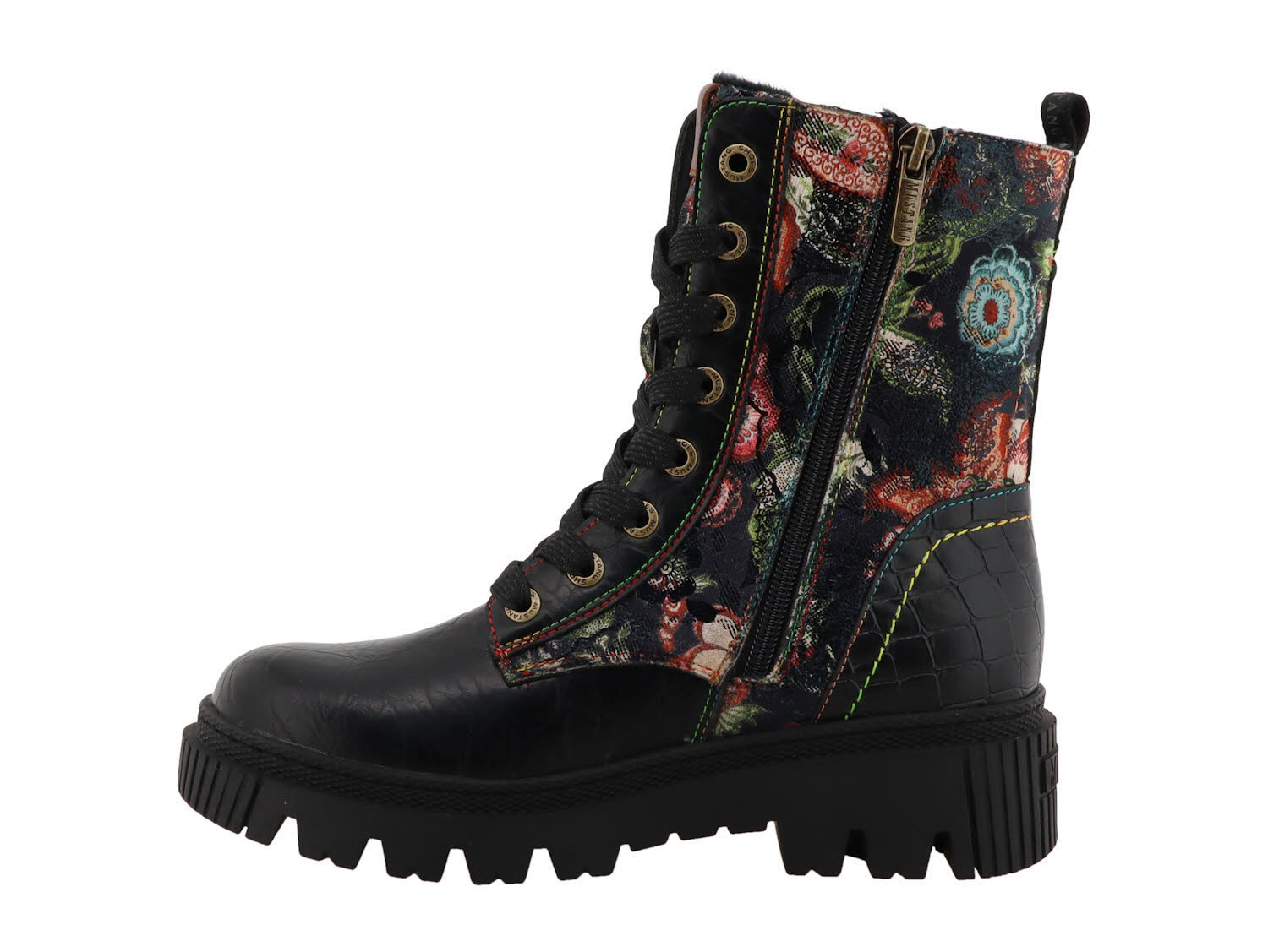 Mustang Damen Stiefelette Kurzstiefel schwarz-blumenprint