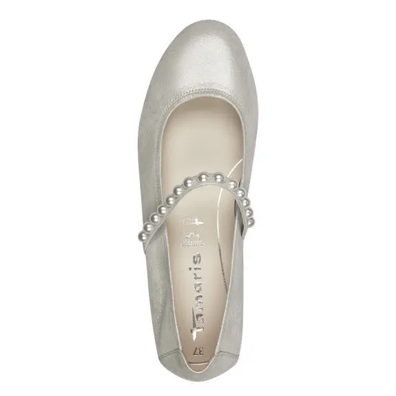 Tamaris Damen Ballerina Riemchenballerina silber grau