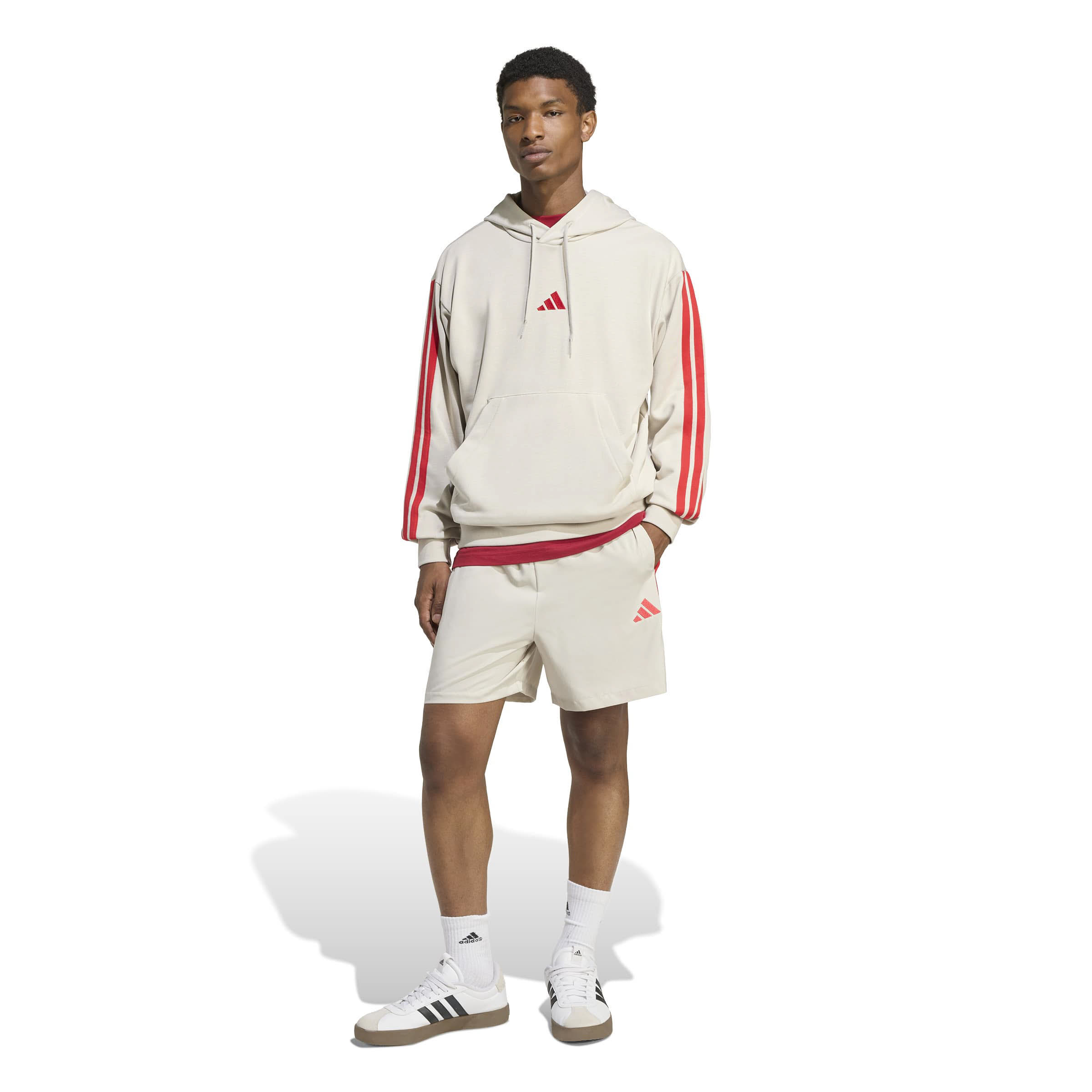 Adidas Essentials 3-Streifen Hoodie Herren weiß/rot