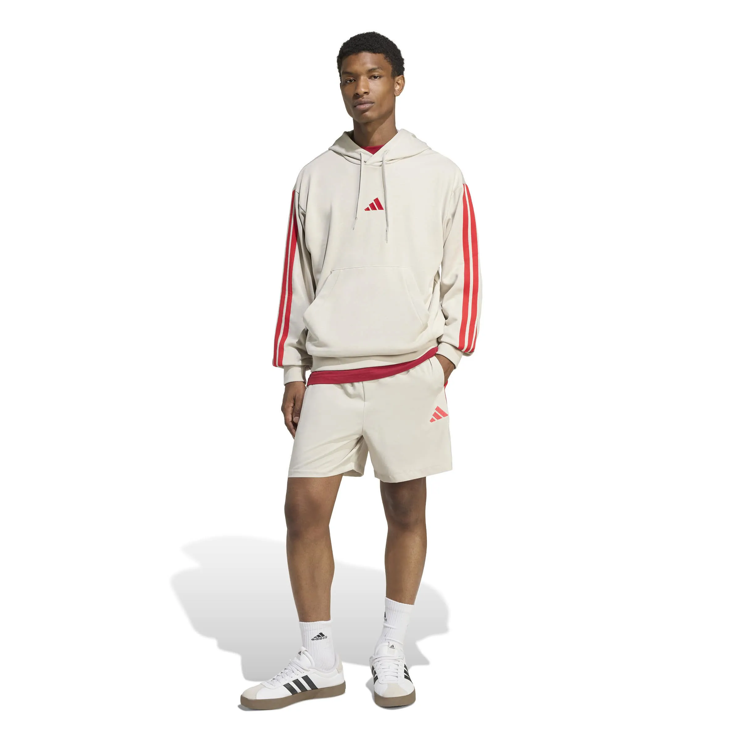Adidas Essentials 3-Streifen Hoodie Herren weiß/rot