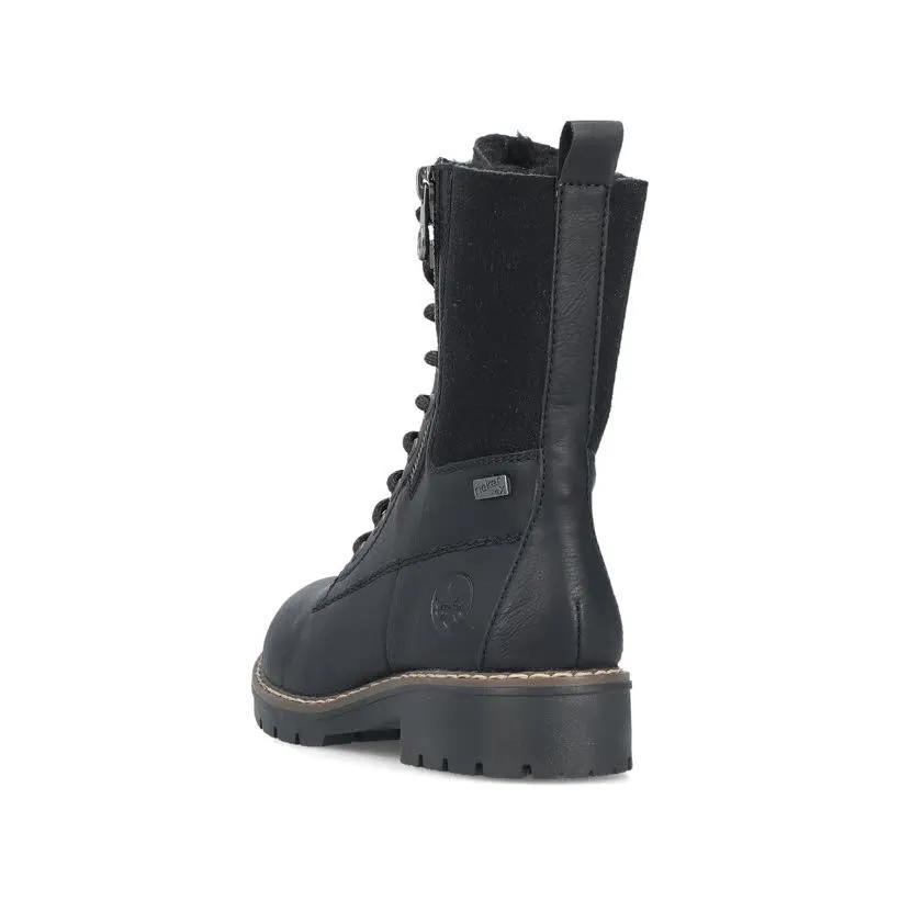 Rieker Damen Schnürstiefel Stiefelette gefüttert schwarz