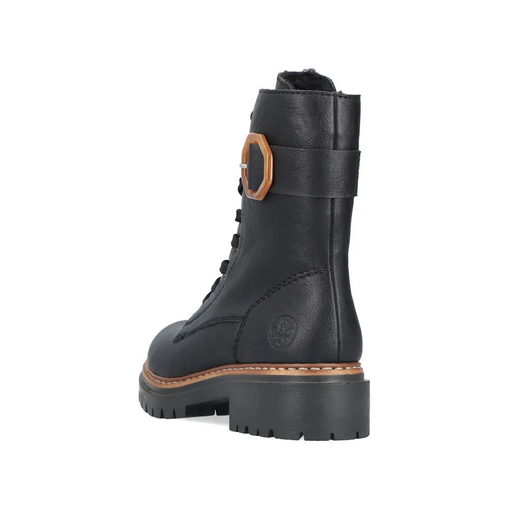 Rieker Damen Schnürstiefel Freizeitstiefel Stiefelette gefüttert schwarz