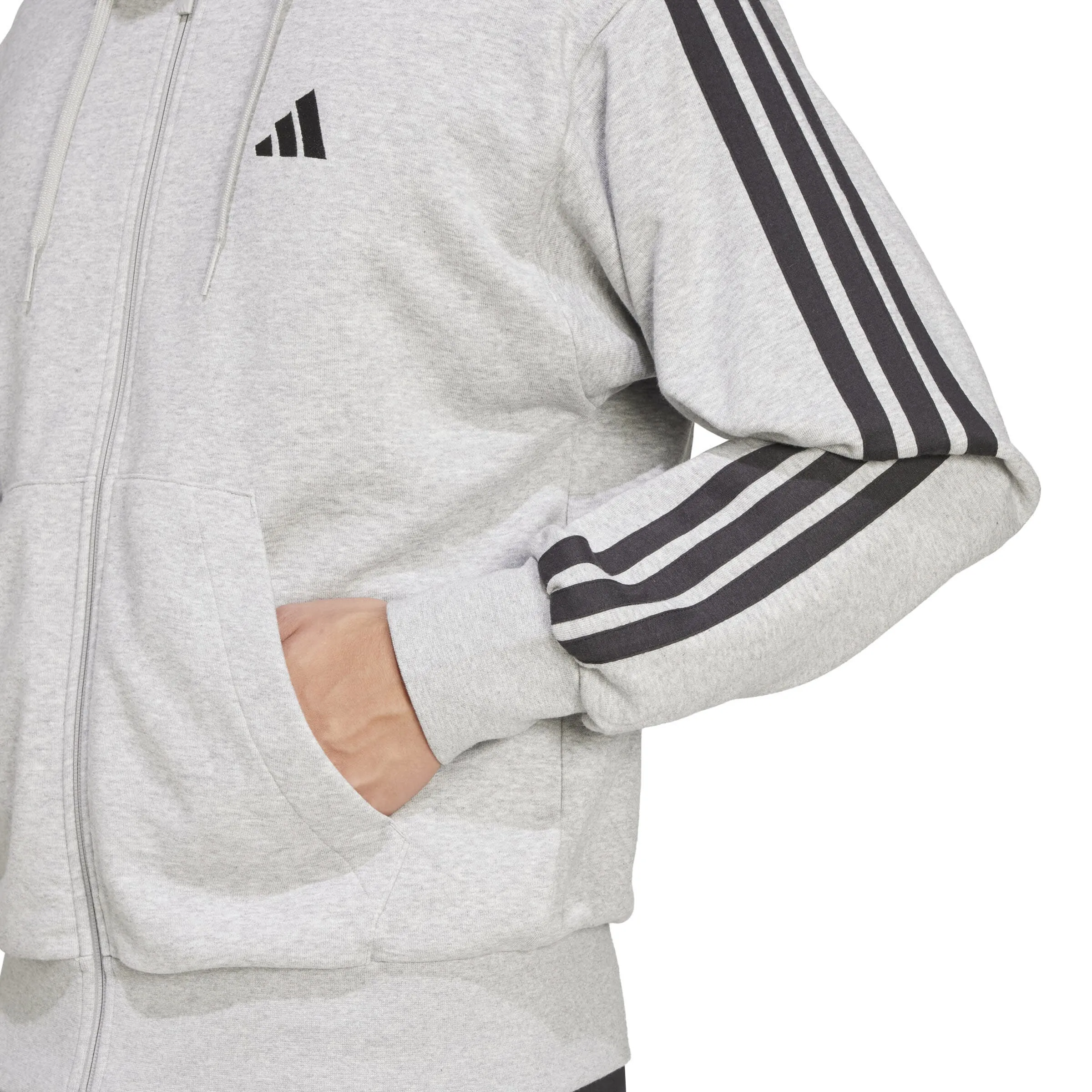 adidas Essentials 3-Streifen French Terry Kapuzenjacke Herren grau