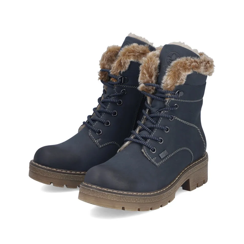 Rieker Schnürstiefel Damen Freizeitstiefel Stiefelette gefüttert blau