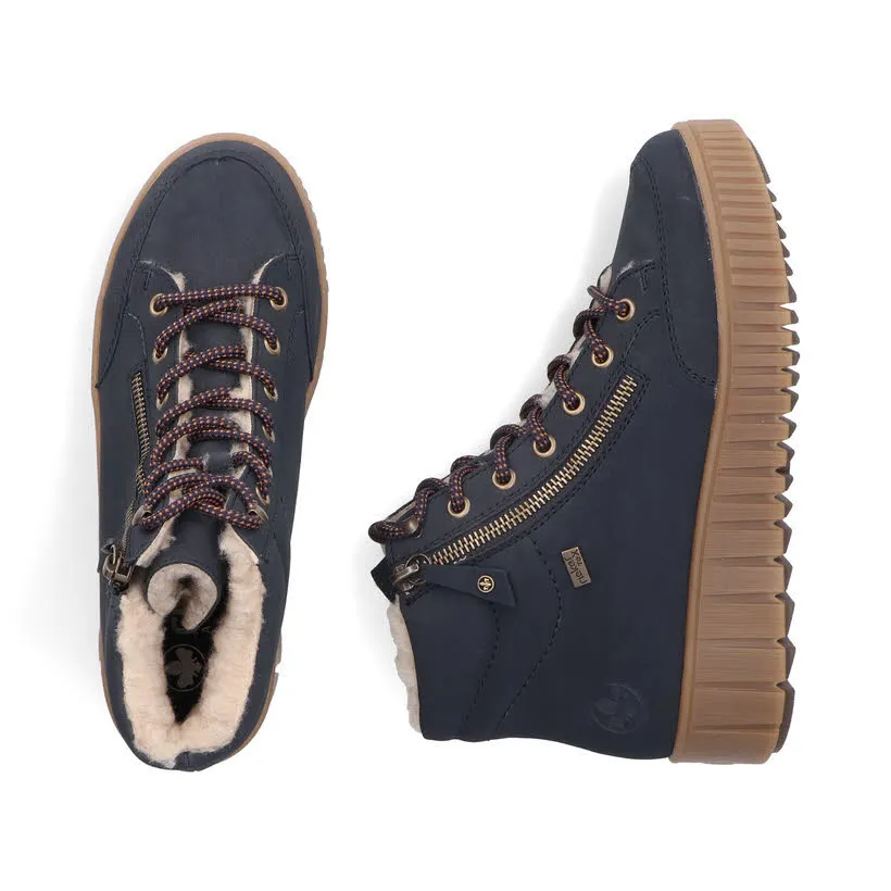 Rieker Damen Schnürstiefel Sneaker gefüttert blau