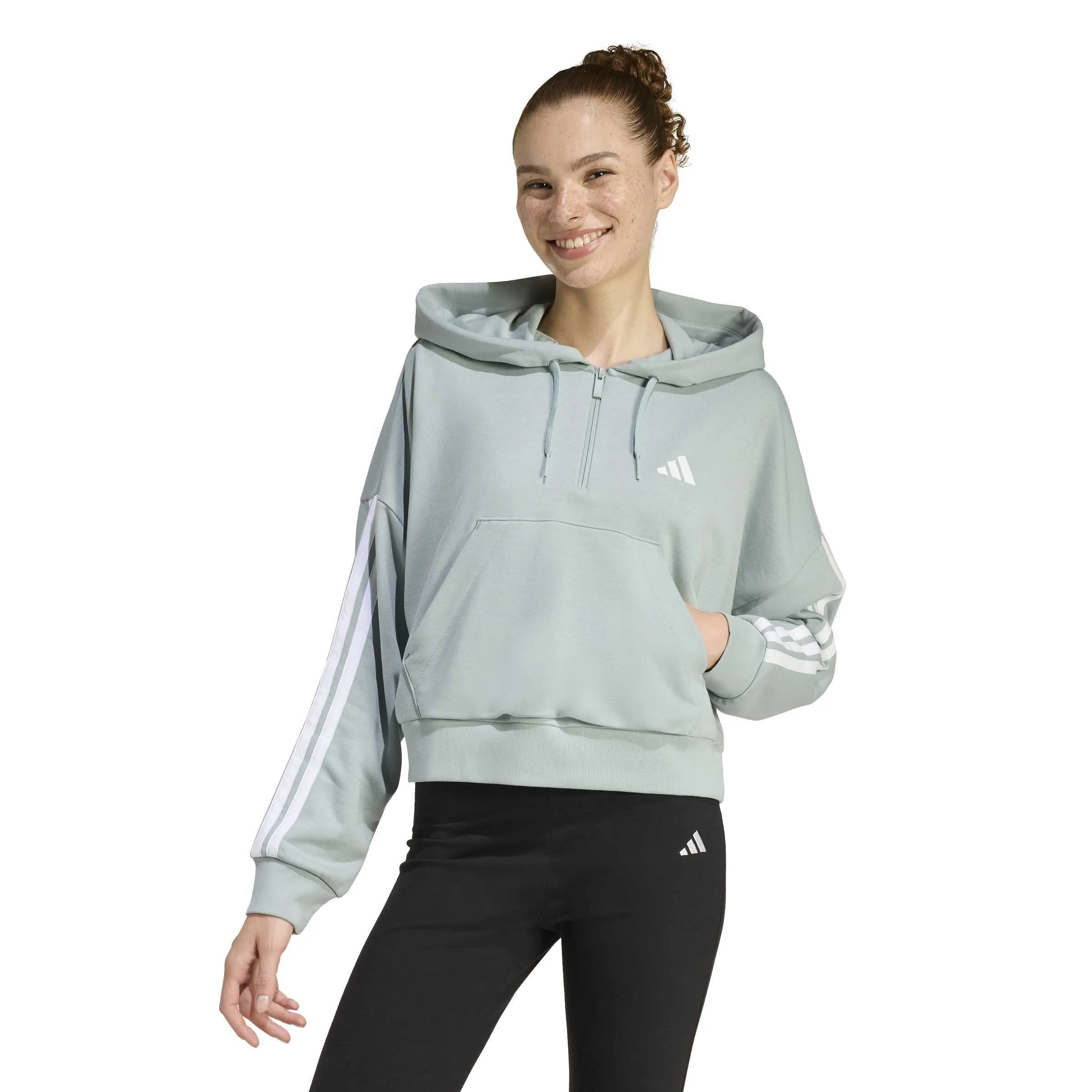 adidas Essentials 3-Stripes French Terry Quarter-Zip Hoodie Damen grün
