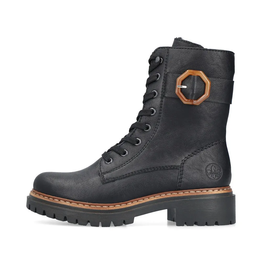 Rieker Damen Schnürstiefel Freizeitstiefel Stiefelette gefüttert schwarz