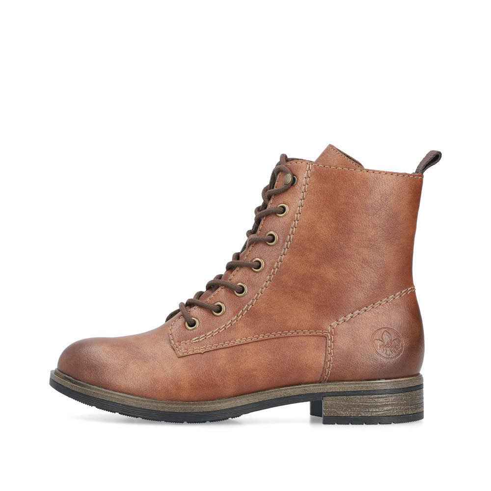 Rieker Damen Stiefel Schnürstiefel ungefüttert Kunstleder braun