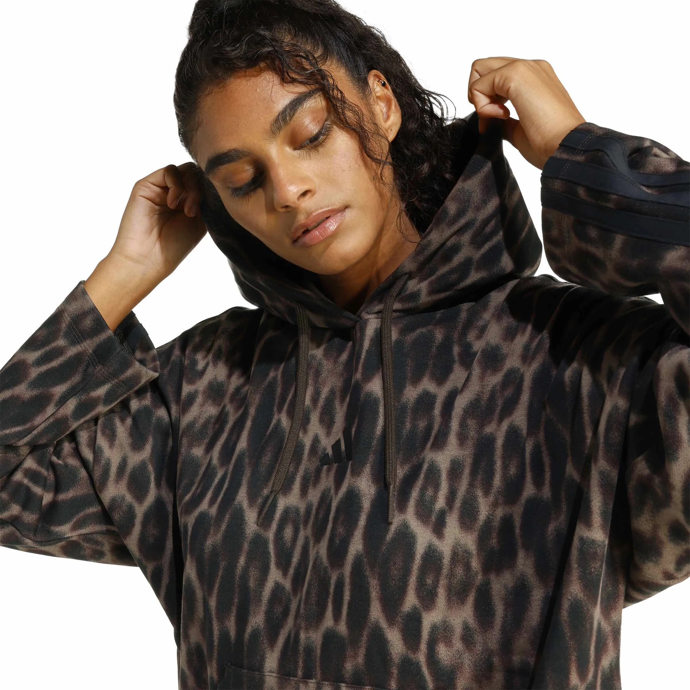Adidas Seasonal Essentials Leopard Hoodie French Terry 3-Streifen Damen braun