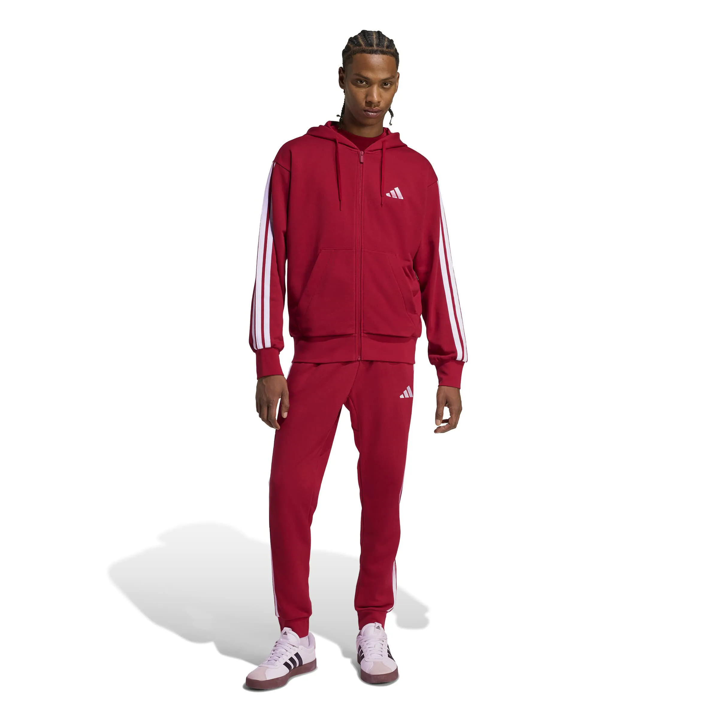 Adidas Essentials 3-Streifen French Terry Herren Kaputzensweat rot