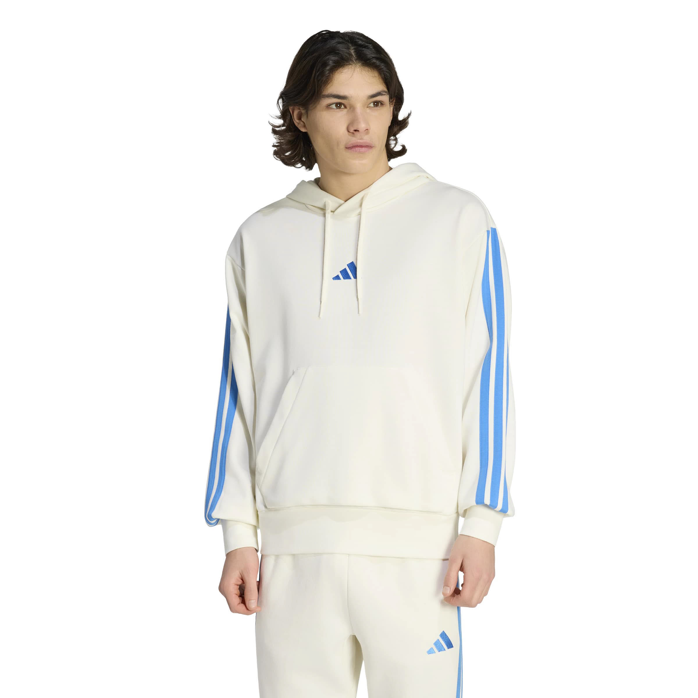Adidas Essentials French 3-Stripes Herren Hoodie weiß/blau