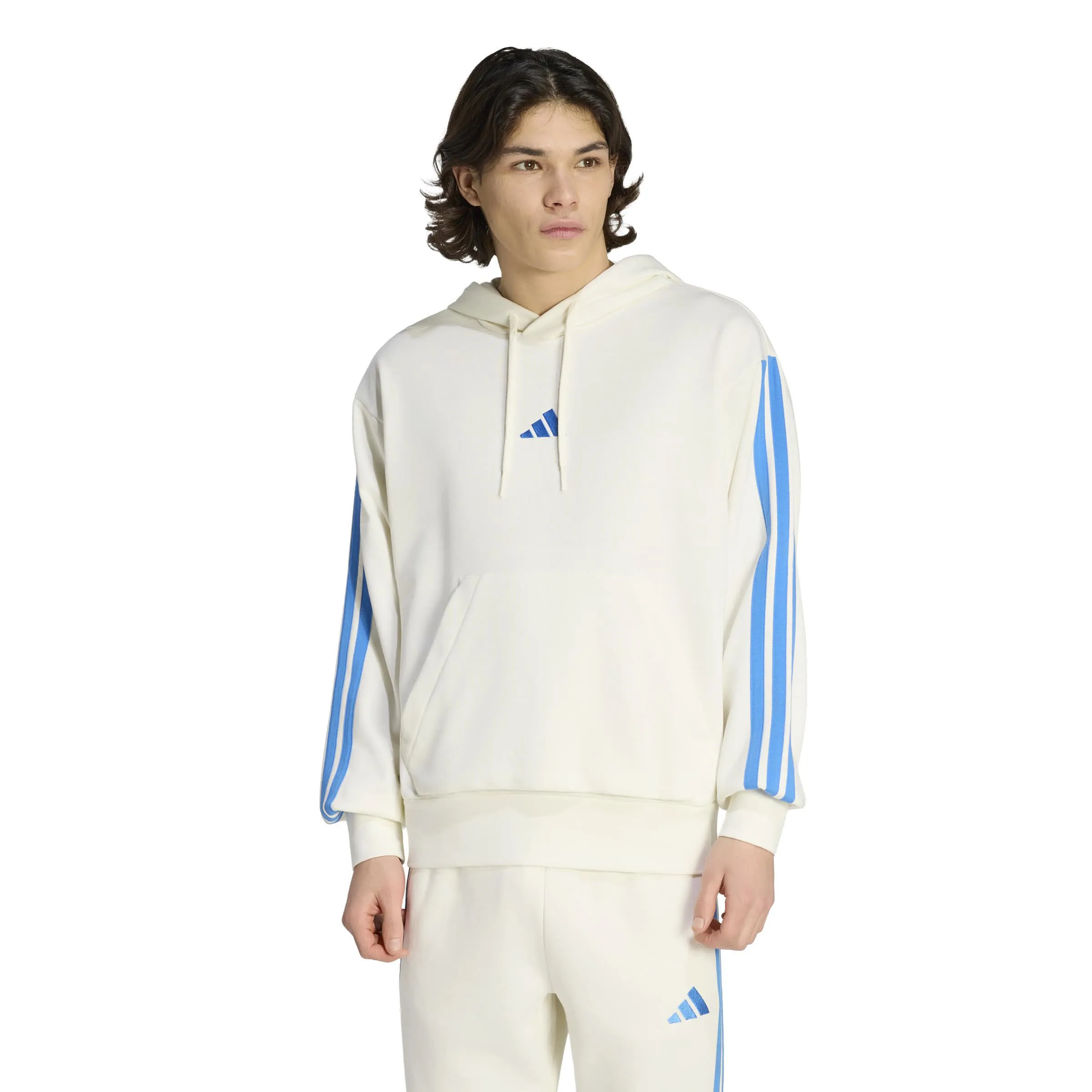 Adidas Essentials French 3-Stripes Herren Hoodie weiß/blau