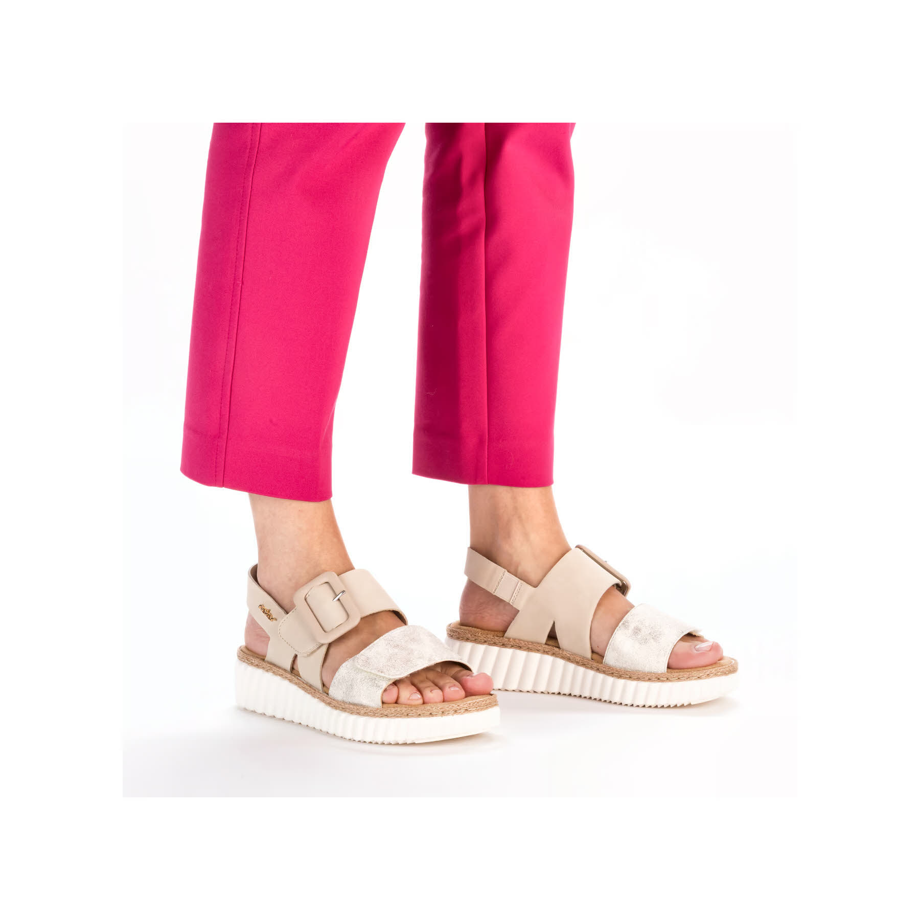 Rieker Damen Sandalen Keilsandaletten Modeschuhe Sommerschuhe hellbeige