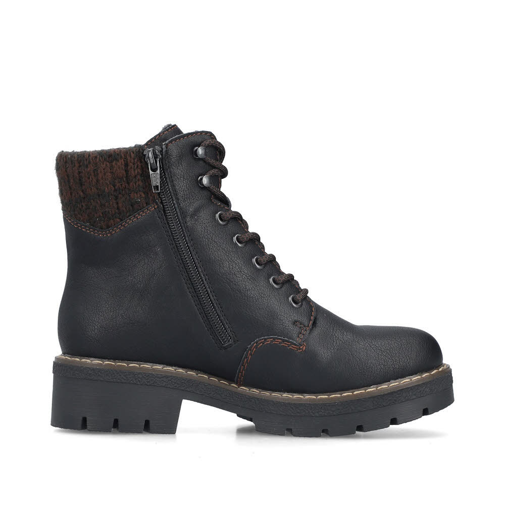 Rieker Damen Schnürstiefel Freizeitstiefel Stiefelette gefüttert schwarz