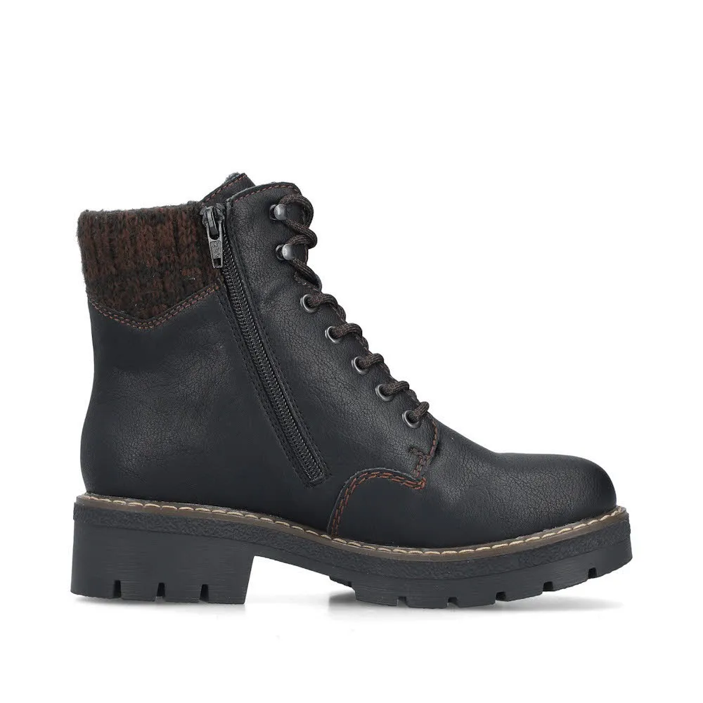 Rieker Damen Schnürstiefel Freizeitstiefel Stiefelette gefüttert schwarz
