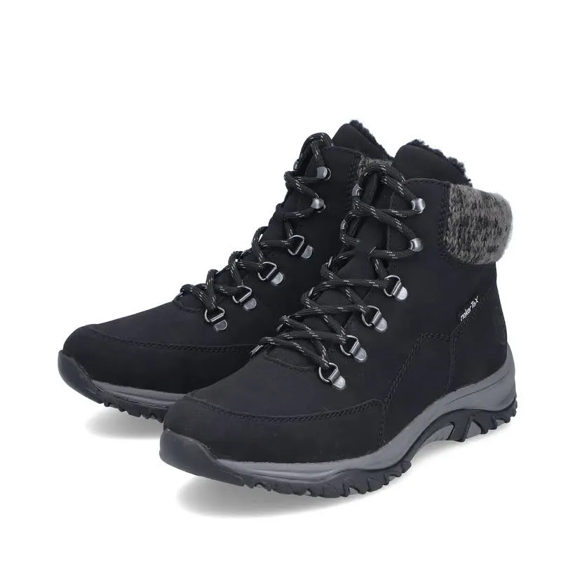 Rieker Damen Schnürstiefel Stiefelette gefüttert schwarz
