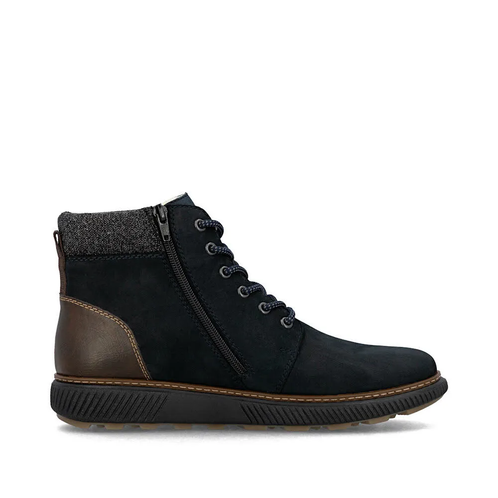 Rieker Herren Schnürstiefel Freizeitstiefel Stiefelette gefüttert dunkelblau