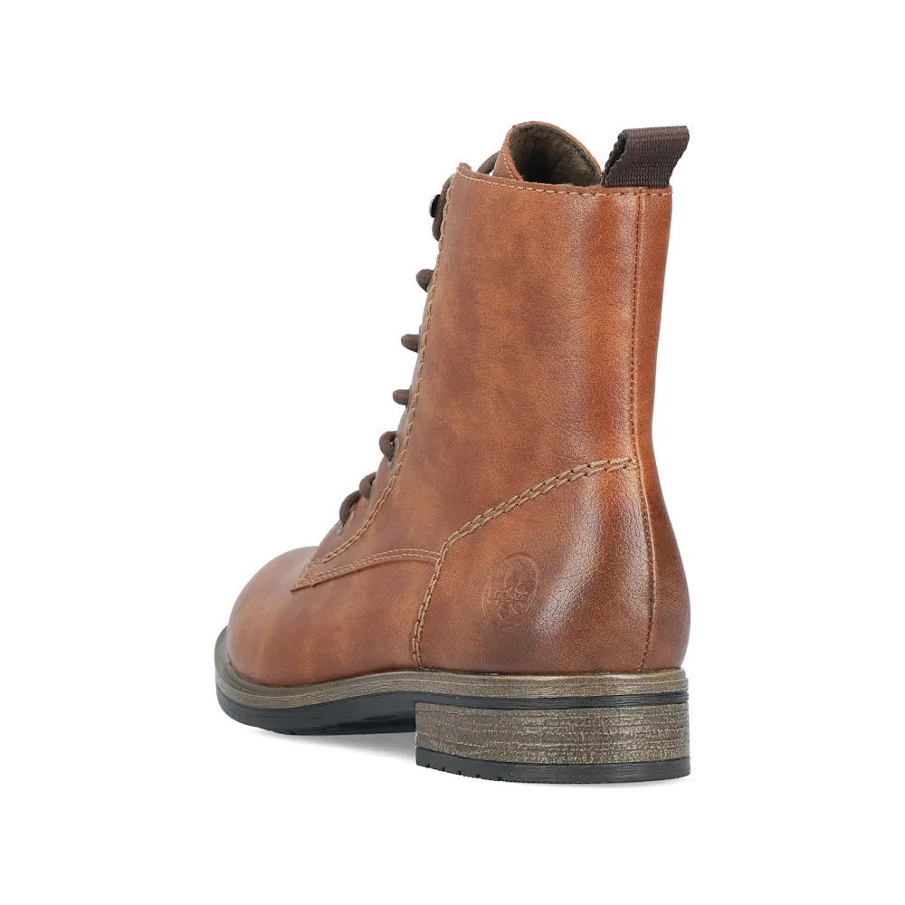 Rieker Damen Stiefel Schnürstiefel ungefüttert Kunstleder braun