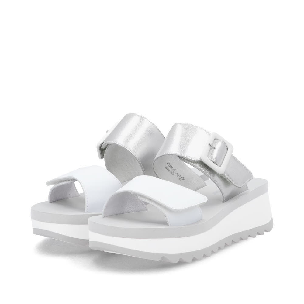 Rieker FSK Damen Sandalen Pantoletten weiss/argento