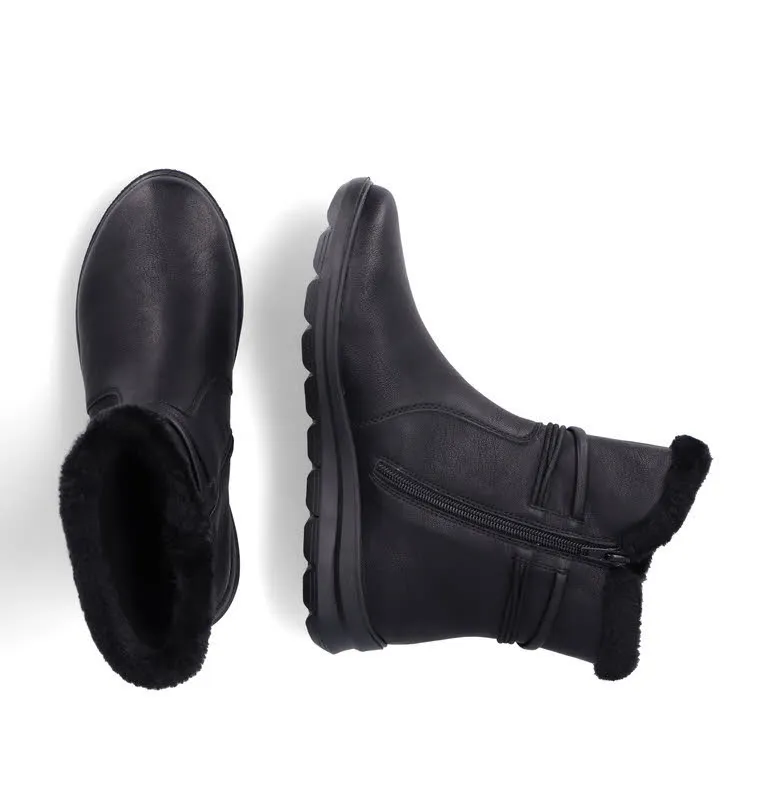 Rieker Damen Stiefel Kurzstiefel Stiefelette Slipper Modeschuh tiefschwarz
