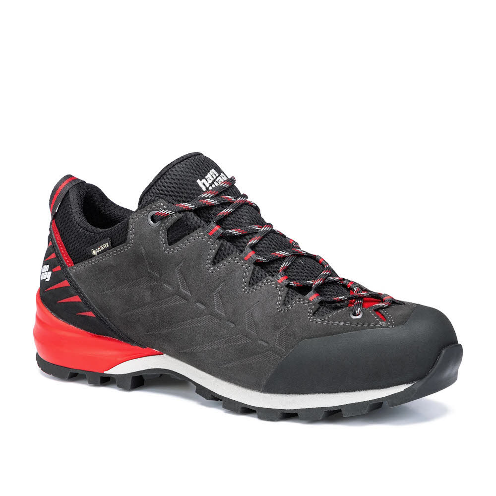 Hanwag Makra Pro Low Bunion GTX Herren Wanderschuhe Low Zustiegsschuhe aspahlt/red