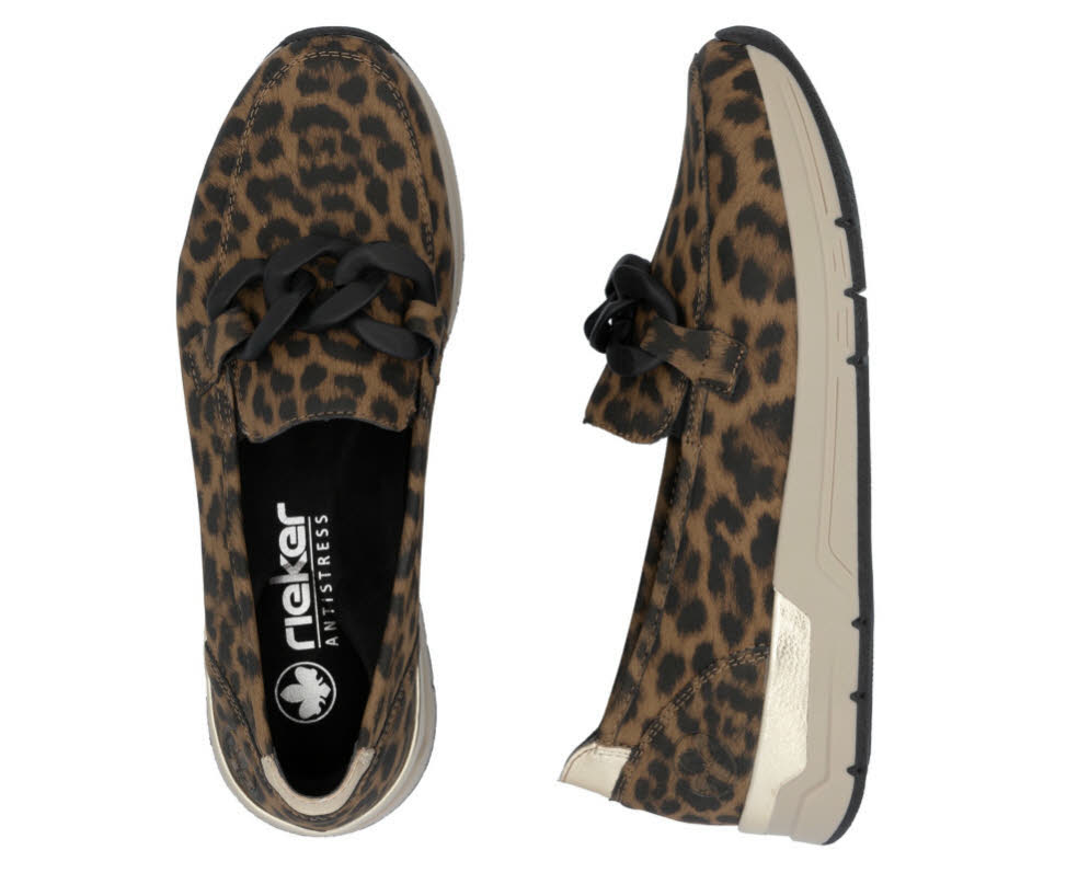 Rieker Damen Halbschuhe Slipper Loafer leopard braun schwarz