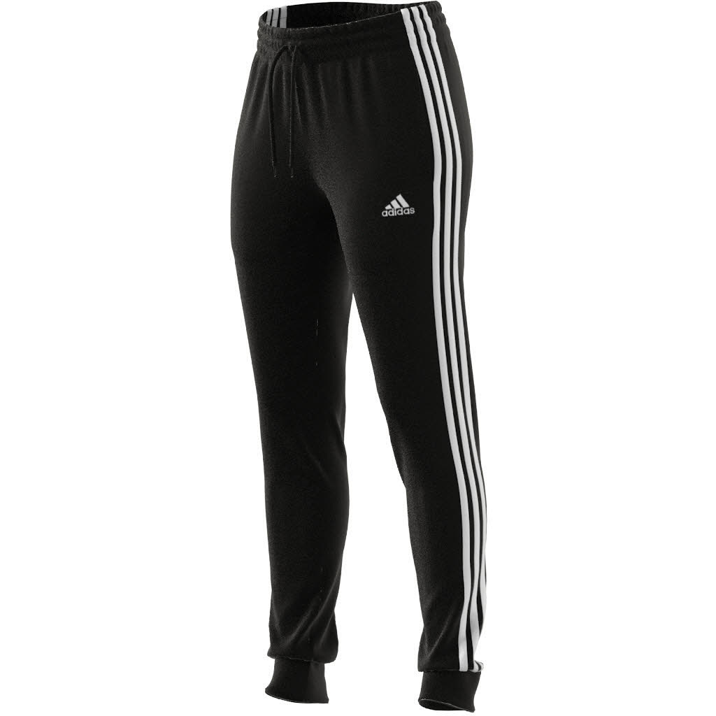 adidas Essentials 3 Streifen Cuffed Hose Damen Jogginghose Freizeithose French Terry schwarz