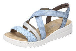 Rieker Damen Sandalen Keilsandaletten himmelblau silber NEU
