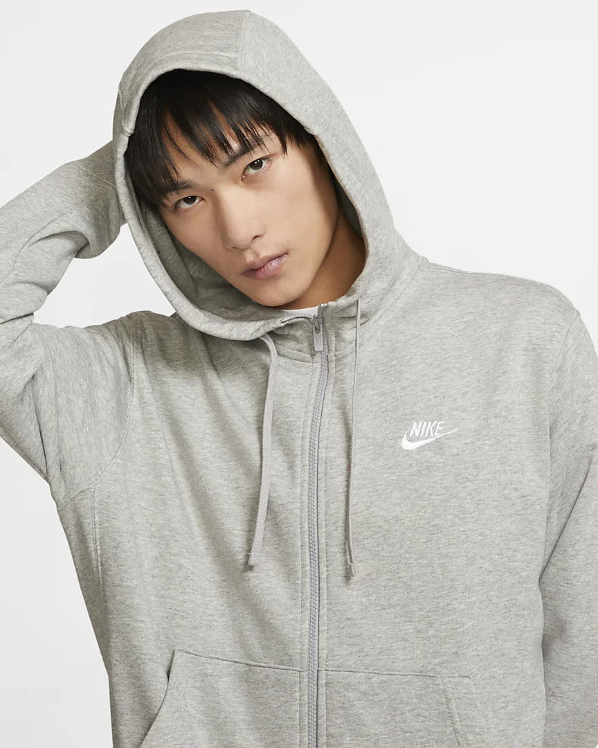 Nike M NSW CLUB HOODIE FZ FT Herren Sweatjacke Kapuzenjacke Sportweste grau NEU