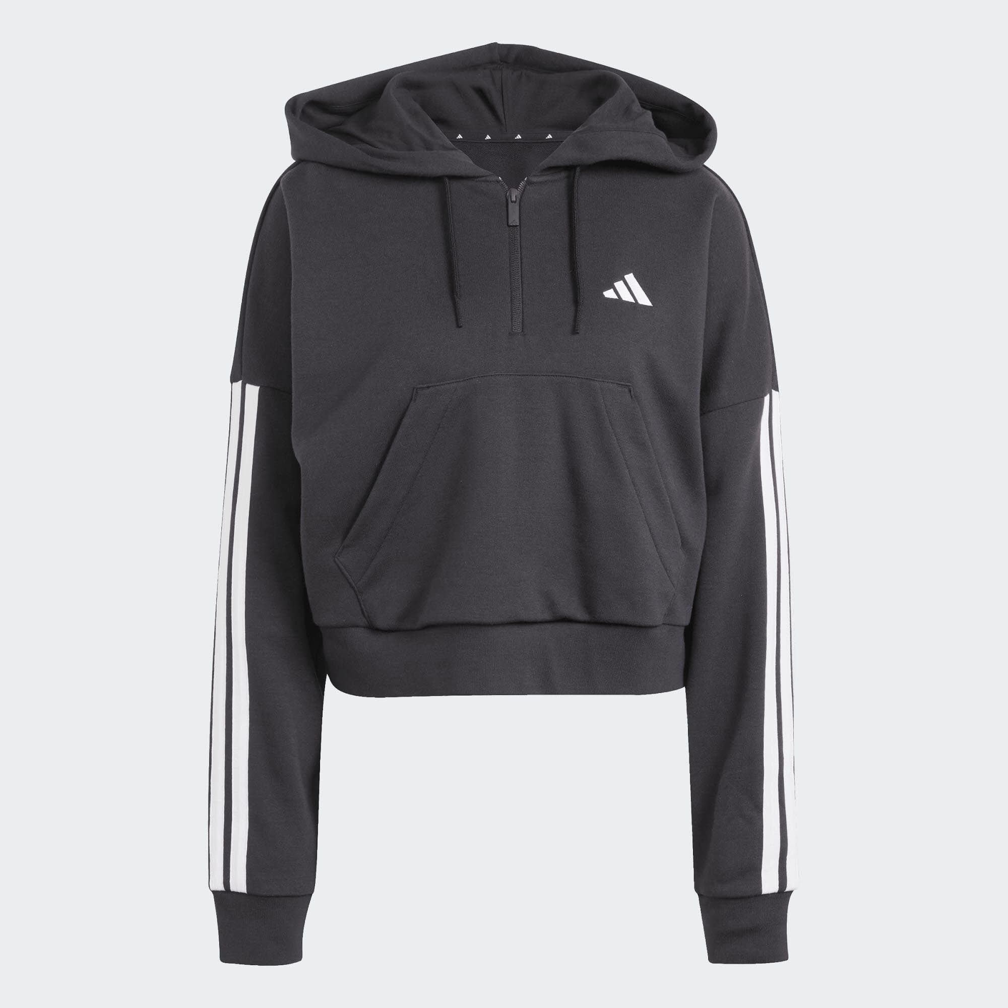 Essentials 3-Stripes French Terry Quarter-Zip Hoodie Damen schwarz