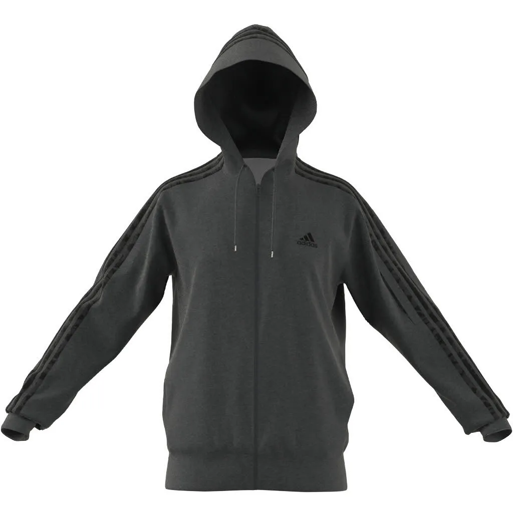 adidas M 3S FT FZ HD Herren Kapuzenjacke Trainingsweste grau NEU