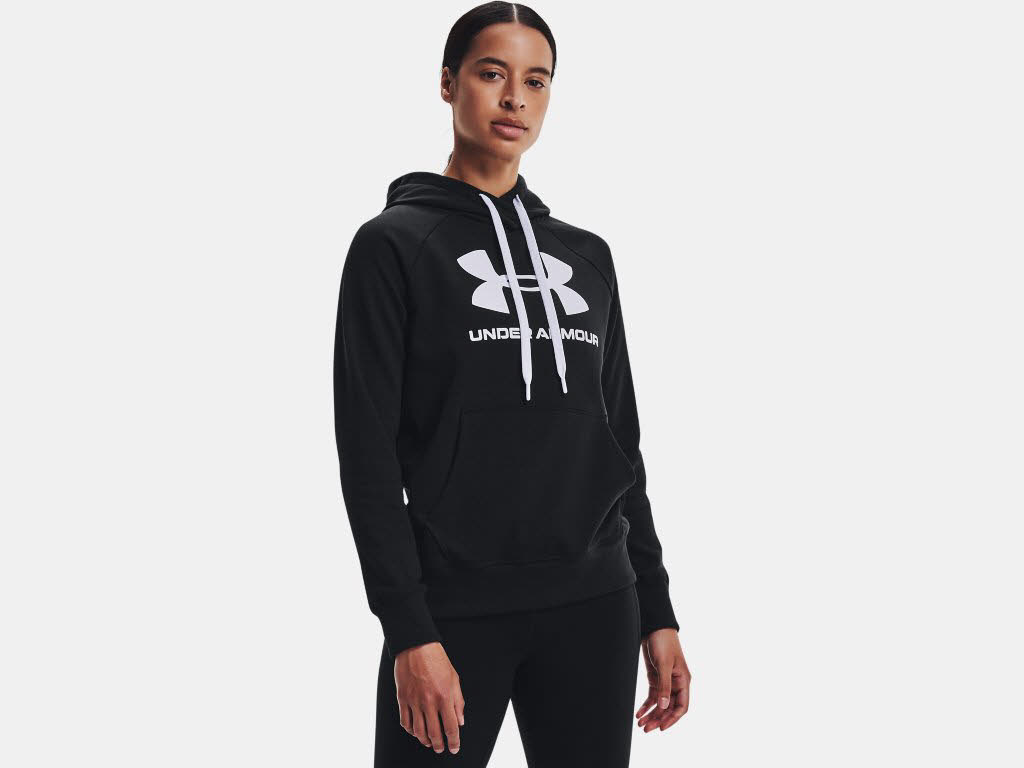 Under Armour Rival Fleece Logo Hoodie Damen Kapuzenpullover schwarz NEU