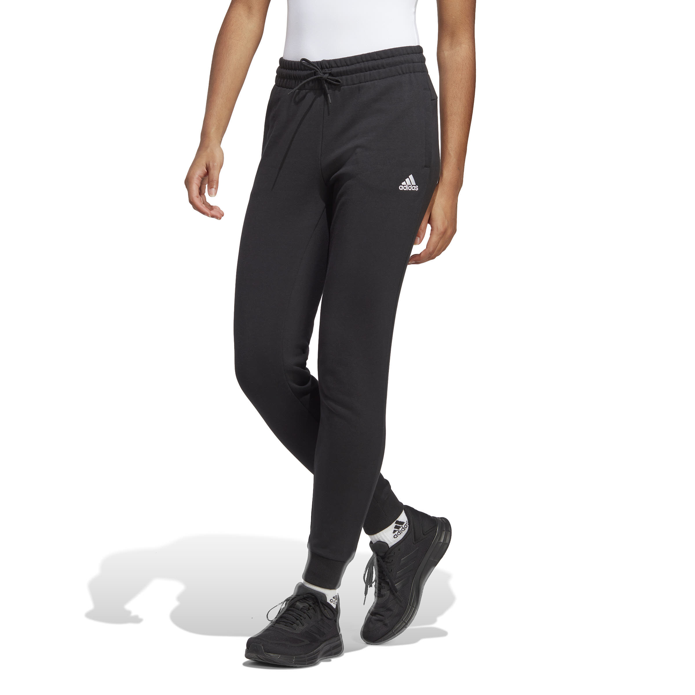 Adidas Essentials Linear French Terry Cuffed Hose Weitenregulierbar Baumwolle Damen Schwarz
